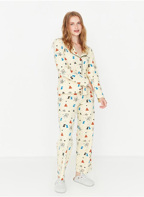 Multicolored 100% Cotton Patterned Knitted Pajama Set THMAW21PT0084