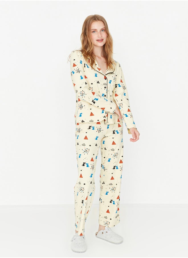 Multicolored 100% Cotton Patterned Knitted Pajama Set THMAW21PT0084