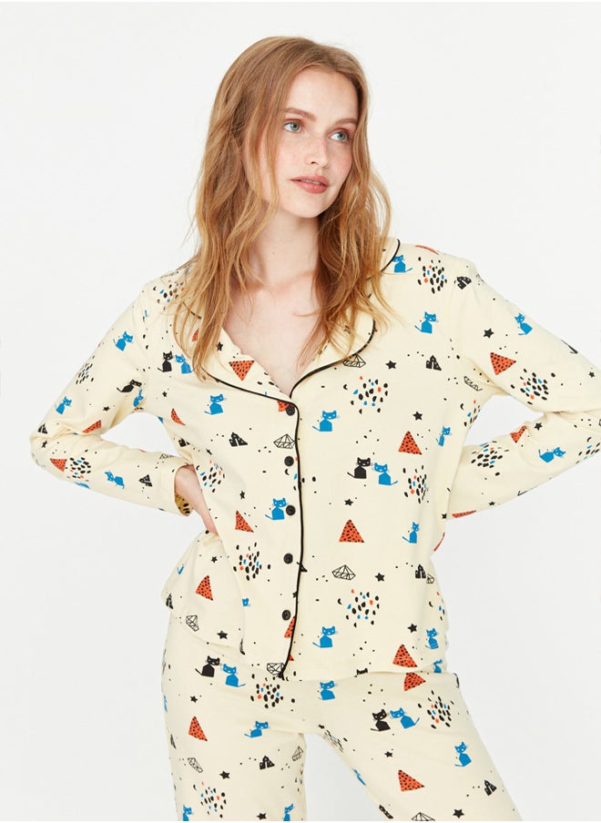 Multicolored 100% Cotton Patterned Knitted Pajama Set THMAW21PT0084