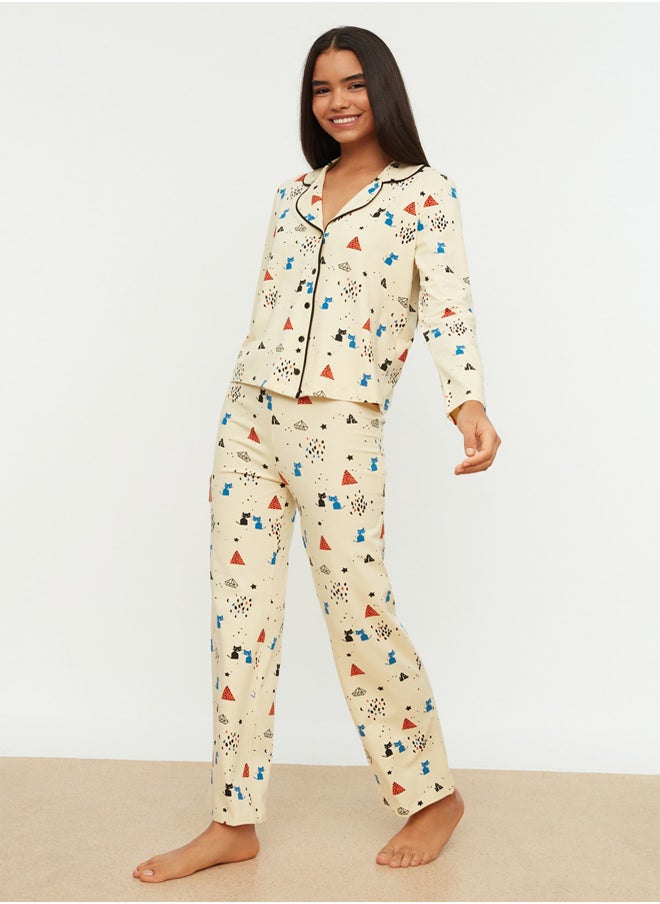 Multicolored 100% Cotton Patterned Knitted Pajama Set THMAW21PT0084