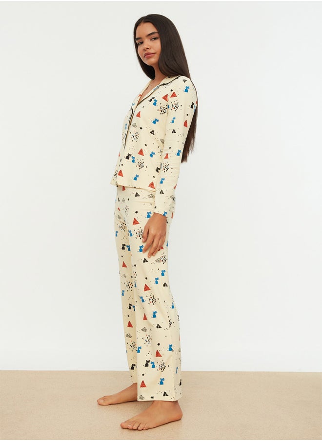 Multicolored 100% Cotton Patterned Knitted Pajama Set THMAW21PT0084