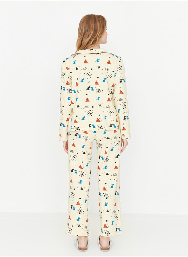 Multicolored 100% Cotton Patterned Knitted Pajama Set THMAW21PT0084