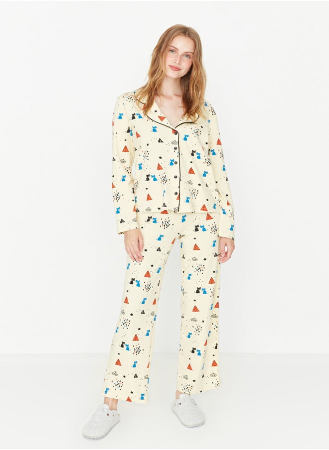 Multicolored 100% Cotton Patterned Knitted Pajama Set THMAW21PT0084