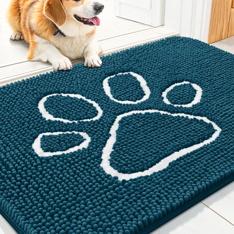 Smiry Dog Door Mat for Muddy Paws, Absorbent Dirt Trapper Non-Slip Washable Mat, Quick Dry Chenille, Mud Mat for Dogs, Entry Indoor Door Mat for Inside Floor (30x20 Inches, Atlantic Blue) - Image 1