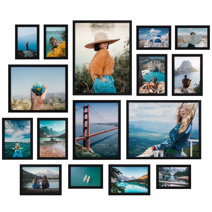 16 PACK BLACK PICTURE FRAMES FOR MULTI SIZES PHOTOS ASSORTED SET INCLUDING TWO 11X14 TWO 8X10 SIX 5X7 SIX 4X6 GALLERY COLLAGE FRAME FOR WALL OR TABLETOP DISPLAY