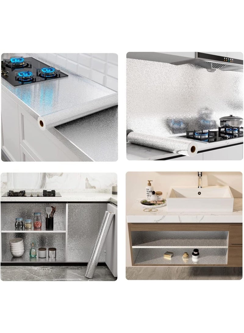 DELGREEN 1 Roll Kitchen Backsplash Wallpaper Peel and Stick Aluminum Foil Contact Paper Self Adhesive Oil-Proof Waterproof Heat Resistant Wall Sticker for Countertop Drawer Liner Shelf Liner(40*500CM) - Image 3