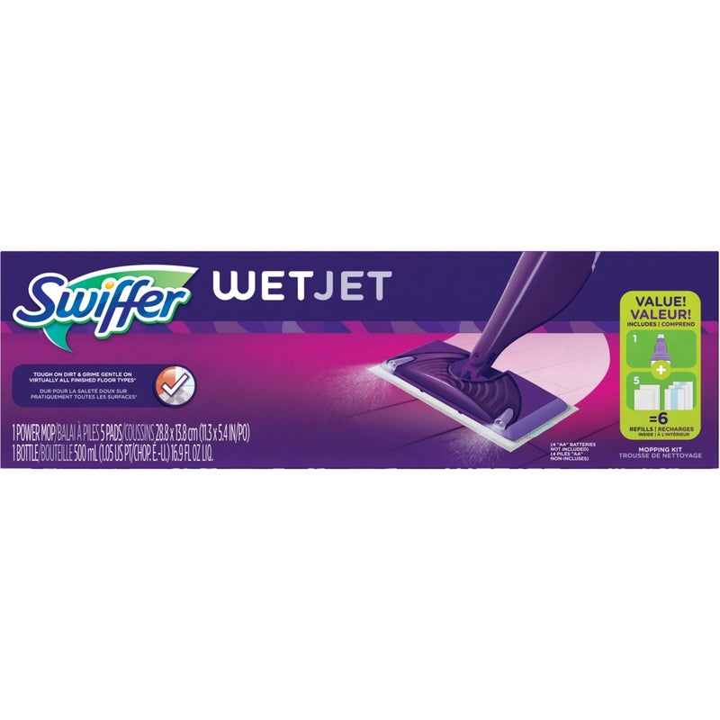 Swiffer Wet Jet Mop, Floor Cleaner for Mopping Wood, Laminate, Tile in Home, Bathroom, Kitchen, All Purpose Multi-Surface Cleaning Set includes 1 Spray Mop, 5 Pads Refill, 1 Fresh Scent Solution - Image 2