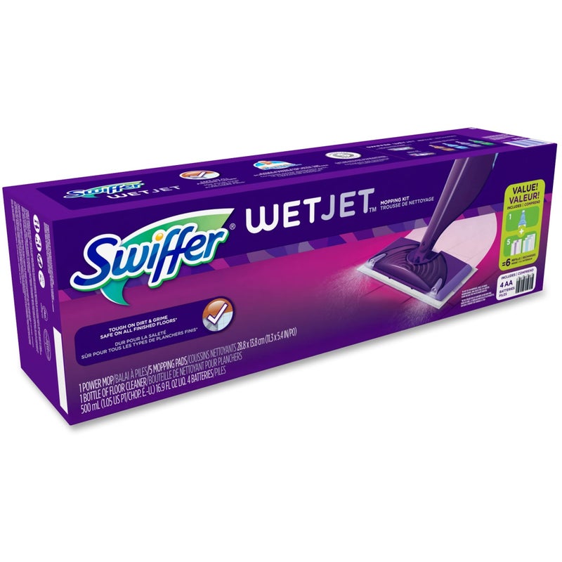 Swiffer Wet Jet Mop, Floor Cleaner for Mopping Wood, Laminate, Tile in Home, Bathroom, Kitchen, All Purpose Multi-Surface Cleaning Set includes 1 Spray Mop, 5 Pads Refill, 1 Fresh Scent Solution - Image 3