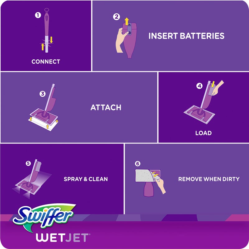 Swiffer Wet Jet Mop, Floor Cleaner for Mopping Wood, Laminate, Tile in Home, Bathroom, Kitchen, All Purpose Multi-Surface Cleaning Set includes 1 Spray Mop, 5 Pads Refill, 1 Fresh Scent Solution - Image 5