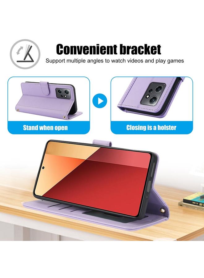 erorex Case For Redmi Note 12 4G Global Skin Feel Pure Color Card Slots Leather Phone Case with Dual Lanyard - Image 3