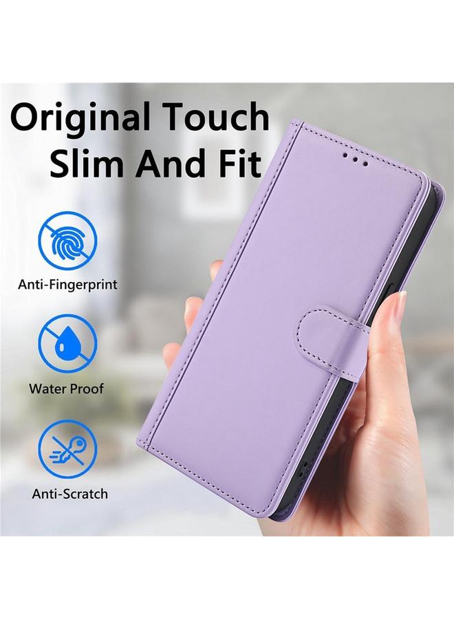 erorex Case For Redmi Note 12 4G Global Skin Feel Pure Color Card Slots Leather Phone Case with Dual Lanyard - Image 5