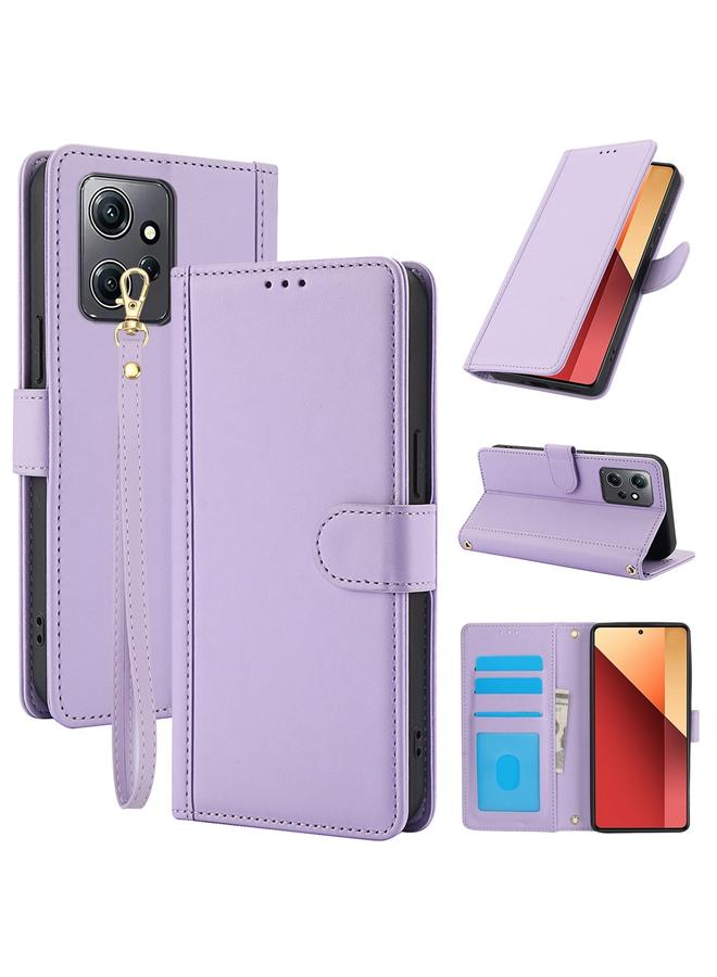 erorex Case For Redmi Note 12 4G Global Skin Feel Pure Color Card Slots Leather Phone Case with Dual Lanyard - Image 1
