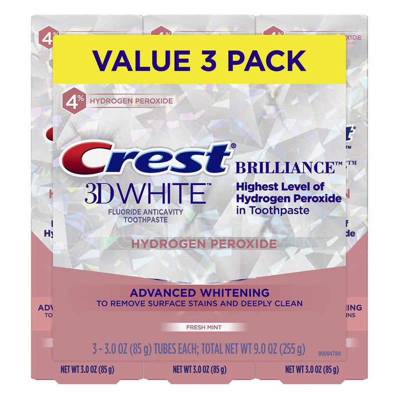 Crest 3D White Brilliance Hydrogen Peroxide Toothpaste with Fluoride,3 Ounce (Pack of 3) - Image 1