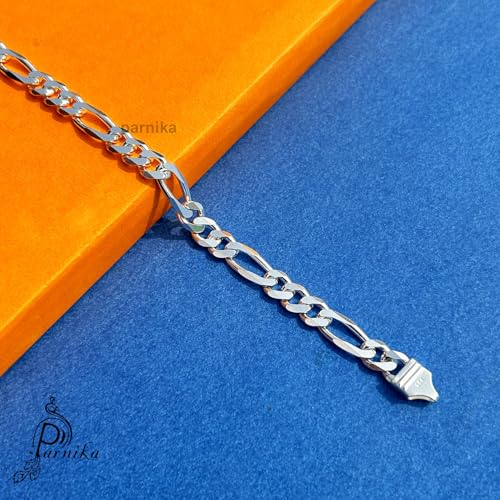 Parnika Formerly MJ 925 High Polish Figaro Design Silver Bracelet in Pure 92.5 Sterling Silver for Boys/Men | Gift for Him | (5.00, Grams) - Image 2