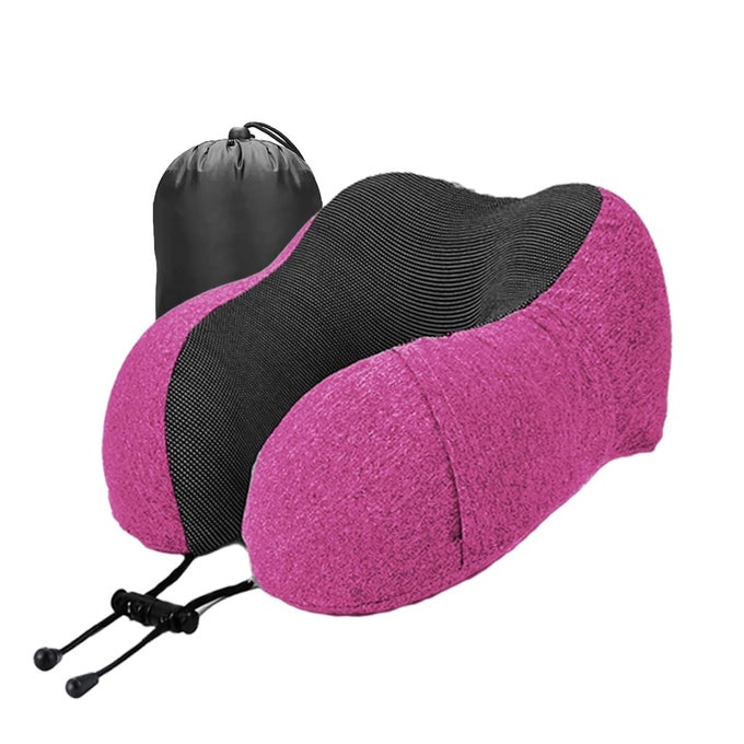 PREMIUM MEMORY FOAM NECK PILLOW WITH 360DEGREE HEAD SUPPORT LIGHTWEIGHT COMFORTABLE TRAVEL PILLOW WITH STORAGE BAG FOR SLEEPING TRAVELING FLIGHT CAR TRAIN BUS AND HOME USE NP05 PINK