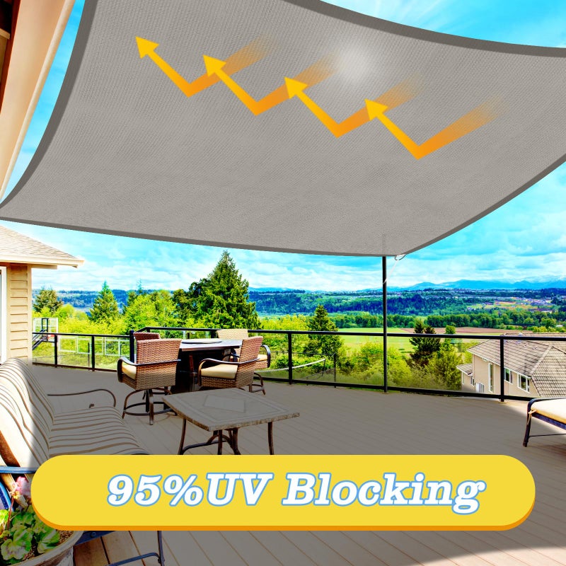 HappyTrends Sun Shade Sail,10'x 13' Heavy Duty UV Protection Beach Shade Canopy Wind sail,Tear and Rust Resistant Patio sail Shade for Yard Deck Lawn Garden Rectangle Sunshade(Grey) - Image 3