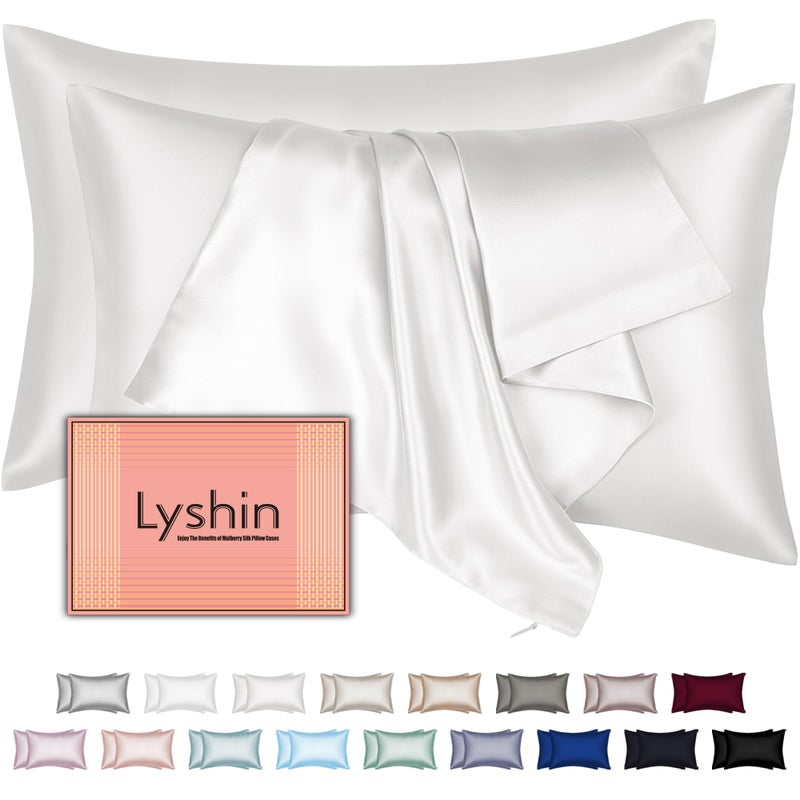 LYSHIN Mulberry Silk Pillow Cases 2 Pack Standard Size 20x26 Inches with Hidden Zipper, Ultra Smooth and Soft Breathable Cooling Silk Satin Pillowcase Set of 2, Better for Hair and Skin, Gifts for Women Men - Image 1