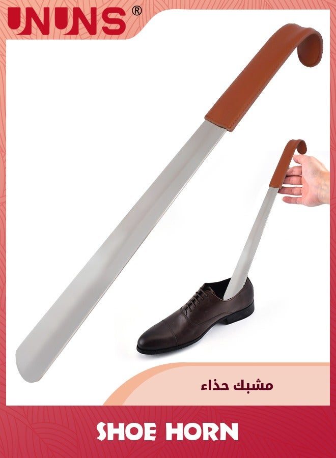 UNUNS Shoe Horn Long Handle for Seniors,Metal Long Shoehorn Boot Horn for Boots,42CM Boot Horn with Leather Handle Extra Long Shoe Horn for Men Women Kids - Image 1