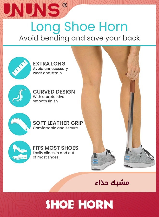 UNUNS Shoe Horn Long Handle for Seniors,Metal Long Shoehorn Boot Horn for Boots,42CM Boot Horn with Leather Handle Extra Long Shoe Horn for Men Women Kids - Image 2