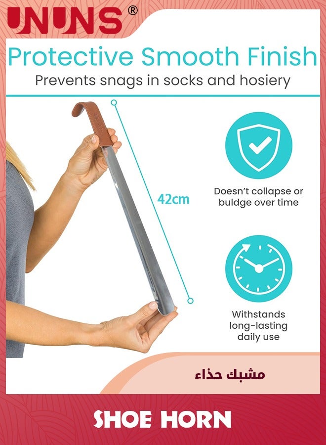 UNUNS Shoe Horn Long Handle for Seniors,Metal Long Shoehorn Boot Horn for Boots,42CM Boot Horn with Leather Handle Extra Long Shoe Horn for Men Women Kids - Image 3