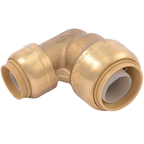 SharkBite 3/4 Inch x 1/2 Inch 90 Degree Reducing Elbow, Push to Connect Brass Plumbing Fitting, PEX Pipe, Copper, CPVC, PE-RT, HDPE, U274LFA - Image 1