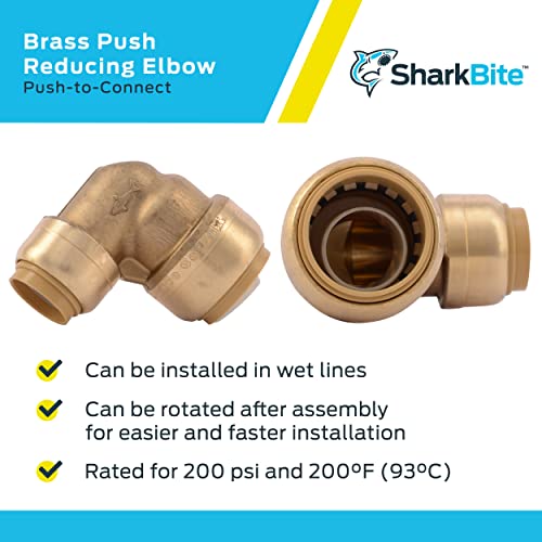 SharkBite 3/4 Inch x 1/2 Inch 90 Degree Reducing Elbow, Push to Connect Brass Plumbing Fitting, PEX Pipe, Copper, CPVC, PE-RT, HDPE, U274LFA - Image 4