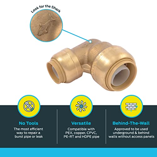 SharkBite 3/4 Inch x 1/2 Inch 90 Degree Reducing Elbow, Push to Connect Brass Plumbing Fitting, PEX Pipe, Copper, CPVC, PE-RT, HDPE, U274LFA - Image 3
