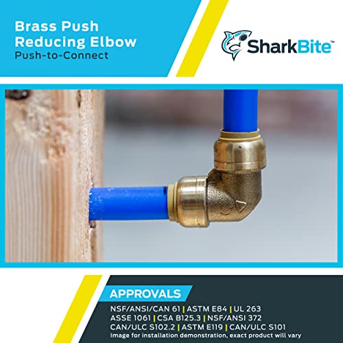 SharkBite 3/4 Inch x 1/2 Inch 90 Degree Reducing Elbow, Push to Connect Brass Plumbing Fitting, PEX Pipe, Copper, CPVC, PE-RT, HDPE, U274LFA - Image 5