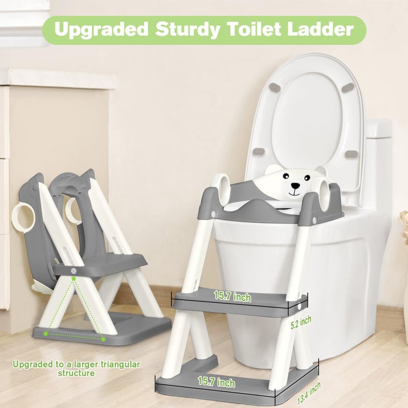 COOSEYA Toilet Seat, Potty Training Seat for Toddler, Upgraded 2-in-1 Potty Toilet Training for Boys and Girls,Waterproof Cushioned Mat with Non-slip Step Stool(Grey Cream) - Image 3