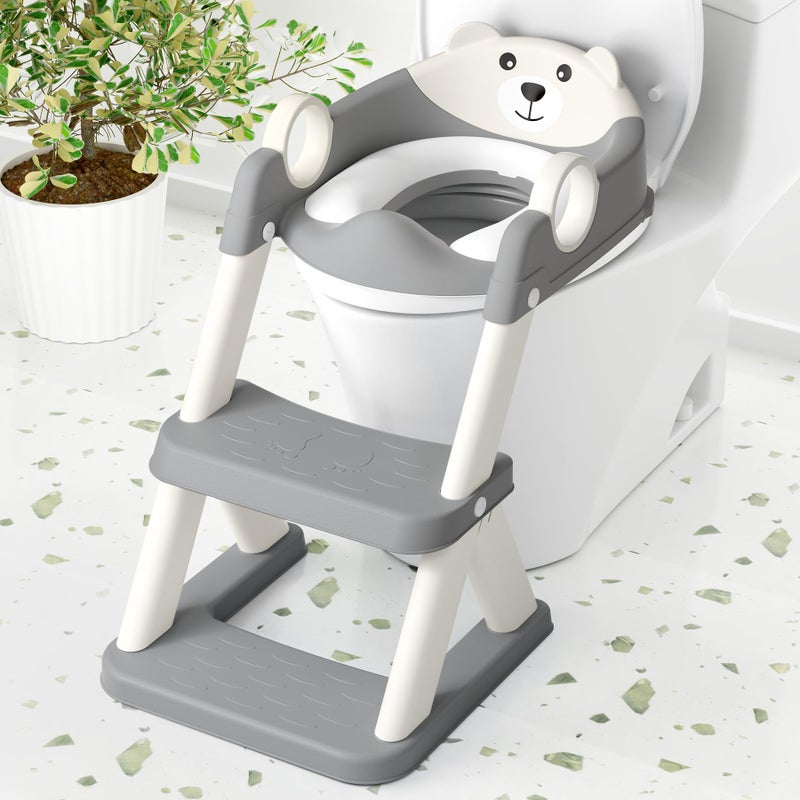 COOSEYA Toilet Seat, Potty Training Seat for Toddler, Upgraded 2-in-1 Potty Toilet Training for Boys and Girls,Waterproof Cushioned Mat with Non-slip Step Stool(Grey Cream) - Image 1