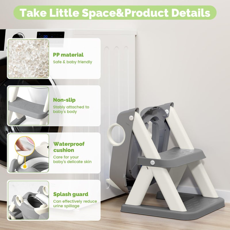 COOSEYA Toilet Seat, Potty Training Seat for Toddler, Upgraded 2-in-1 Potty Toilet Training for Boys and Girls,Waterproof Cushioned Mat with Non-slip Step Stool(Grey Cream) - Image 2