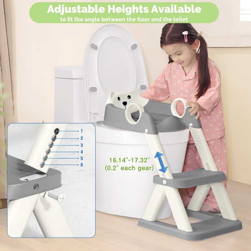 COOSEYA Toilet Seat, Potty Training Seat for Toddler, Upgraded 2-in-1 Potty Toilet Training for Boys and Girls,Waterproof Cushioned Mat with Non-slip Step Stool(Grey Cream) - Image 5