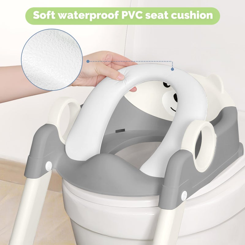 COOSEYA Toilet Seat, Potty Training Seat for Toddler, Upgraded 2-in-1 Potty Toilet Training for Boys and Girls,Waterproof Cushioned Mat with Non-slip Step Stool(Grey Cream) - Image 4