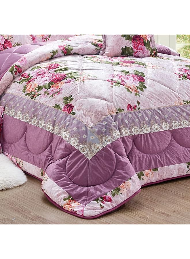 إيروريكس طقم لحاف مخملي ناعم ورقيق بحشوة متوسطة لجميع المواسم، طقم فراش دافئ مكون من 4 قطع، مقاس مفرد 160 - Image 4