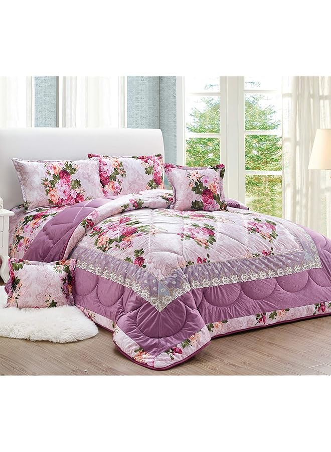 إيروريكس طقم لحاف مخملي ناعم ورقيق بحشوة متوسطة لجميع المواسم، طقم فراش دافئ مكون من 4 قطع، مقاس مفرد 160 - Image 1