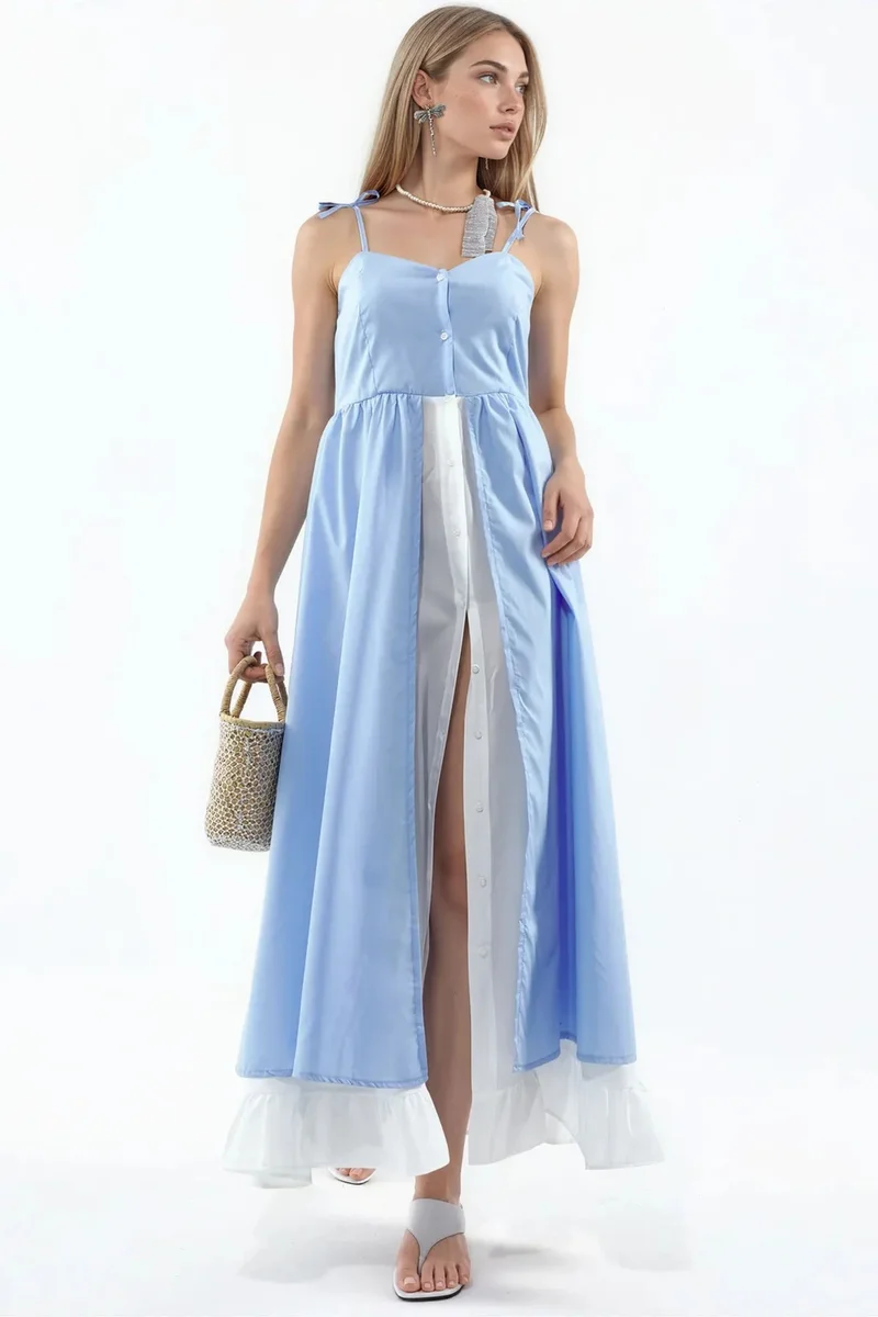 جينيفر Color-Blocked Square-Neck Maxi Dress