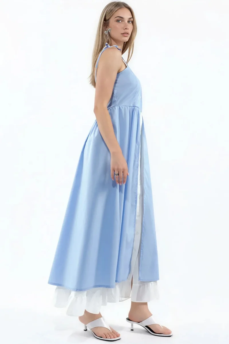 جينيفر Color-Blocked Square-Neck Maxi Dress