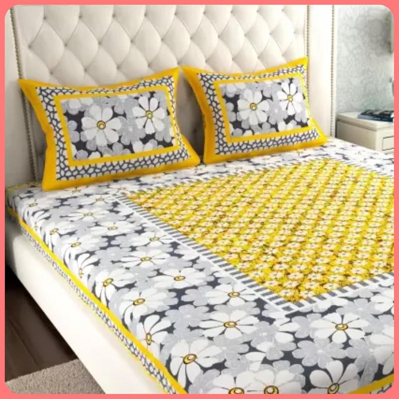 100 Cotton Double Bedsheet for Double Bed King Size Traditional Jaipuri Bedsheet with 2 Pillow Covers Multi96  - Image 1