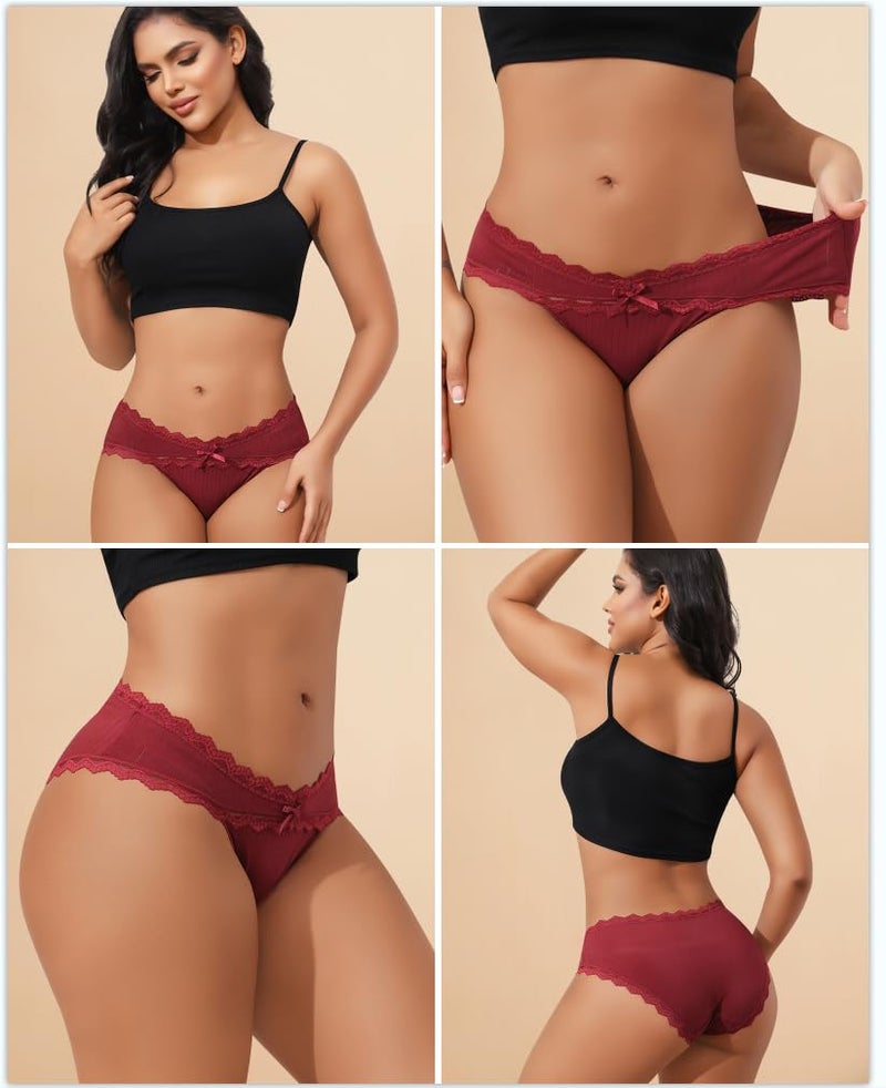 LEVAO Womens Underwear Cotton Cheeky Bikini Panties Lace Stretch Hipster Ladies Briefs Multipack S-XXL - Image 2