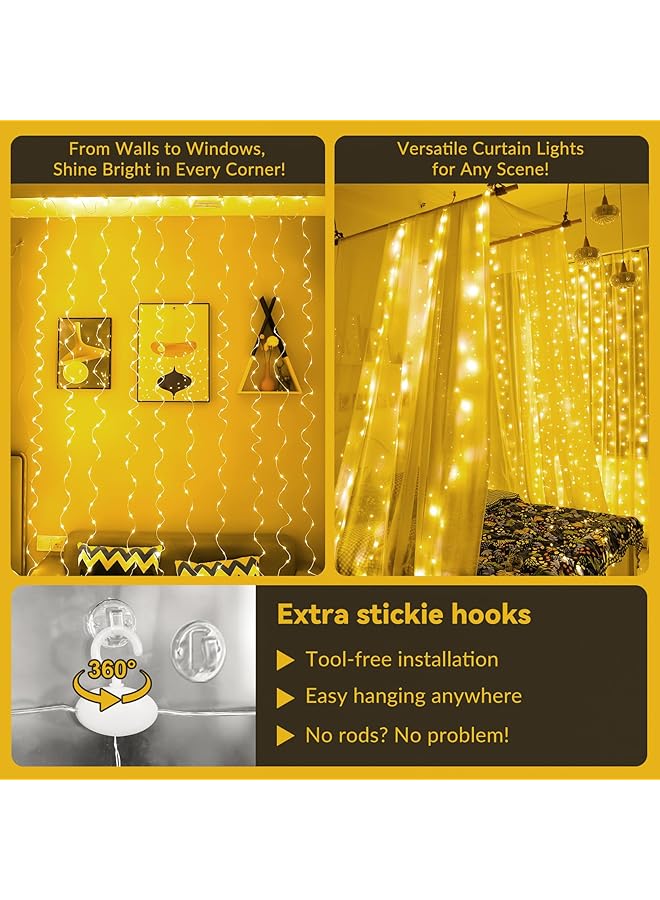 erorex 300Led Fairy Curtain Lights Usb Plug In 8 Modes Fairy String Hanging Lights With Remote Controller For Bedroom Indoor Outdoor Weddings Party Decorations（9.8X9.8Ft Warm White） - Image 2