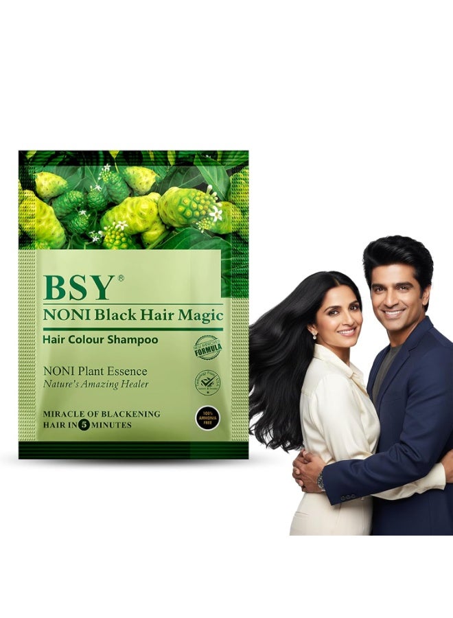 BSY Noni Black Hair Magic 3 IN 1 Natural 5-Min Hair Colour Shampoo Black | Ammonia Free Long Lasting Hair Color_Noni Fruit Extract No Hair Loss Grey Coverage Hair Dye for Women & Men (12ml-5 Sachet) - Image 1