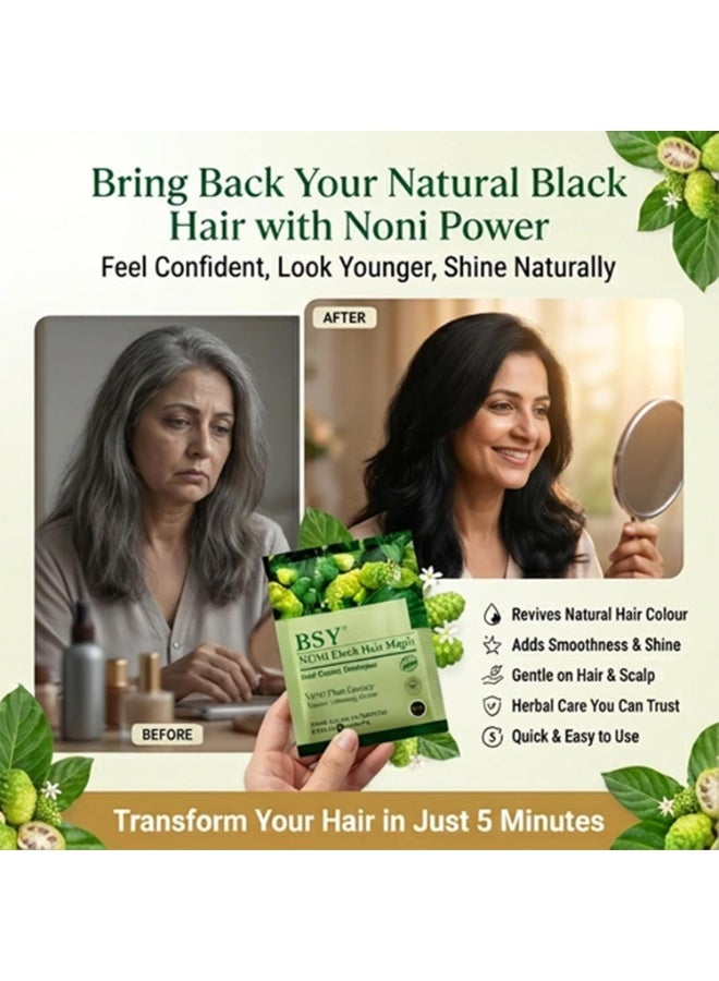 BSY Noni Black Hair Magic 3 IN 1 Natural 5-Min Hair Colour Shampoo Black | Ammonia Free Long Lasting Hair Color_Noni Fruit Extract No Hair Loss Grey Coverage Hair Dye for Women & Men (12ml-5 Sachet) - Image 2