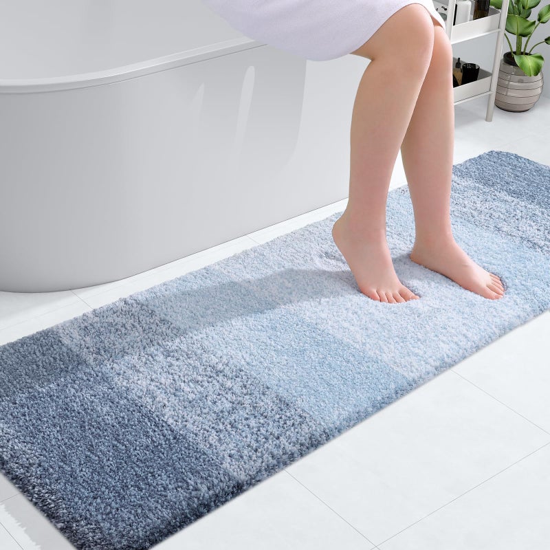 OLANLY Bathroom Runner Rugs 59x20 Extra Soft Absorbent Microfiber Bath Rugs Rubber Backing Quick Dry Machine Washable Bath Mats for Bathroom Floor Tub Shower and Home Decor Accessories Blue
