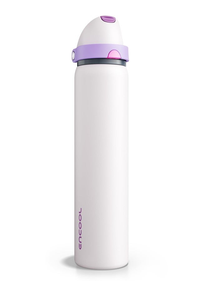 ENCOOL Insulated Water Bottle with Straw - Encool Stainless Steel Water Bottle with Push Button Lid, Leak-Proof & BPA-Free, Keeps Cold for 24 Hours for Sports, Travel, Gym (32 oz, Oyster Pink) - Image 1