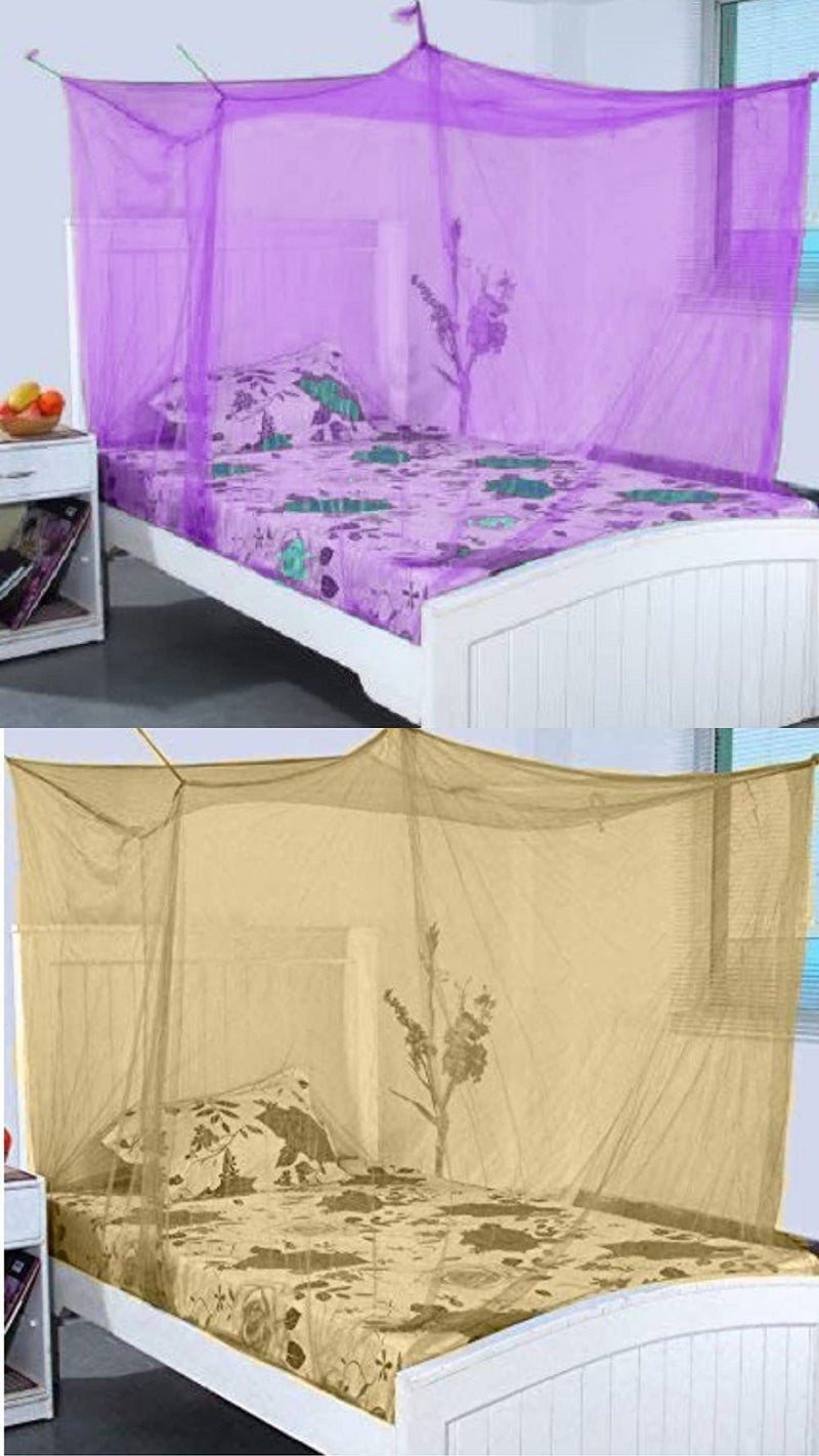 Neekshaa Combo Pack Mosquito Net for Single Bed Nylon Mosquito Net for Baby | Bedroom | Family_Size-6x3 FT_Color-Purple,Yellow - Image 1