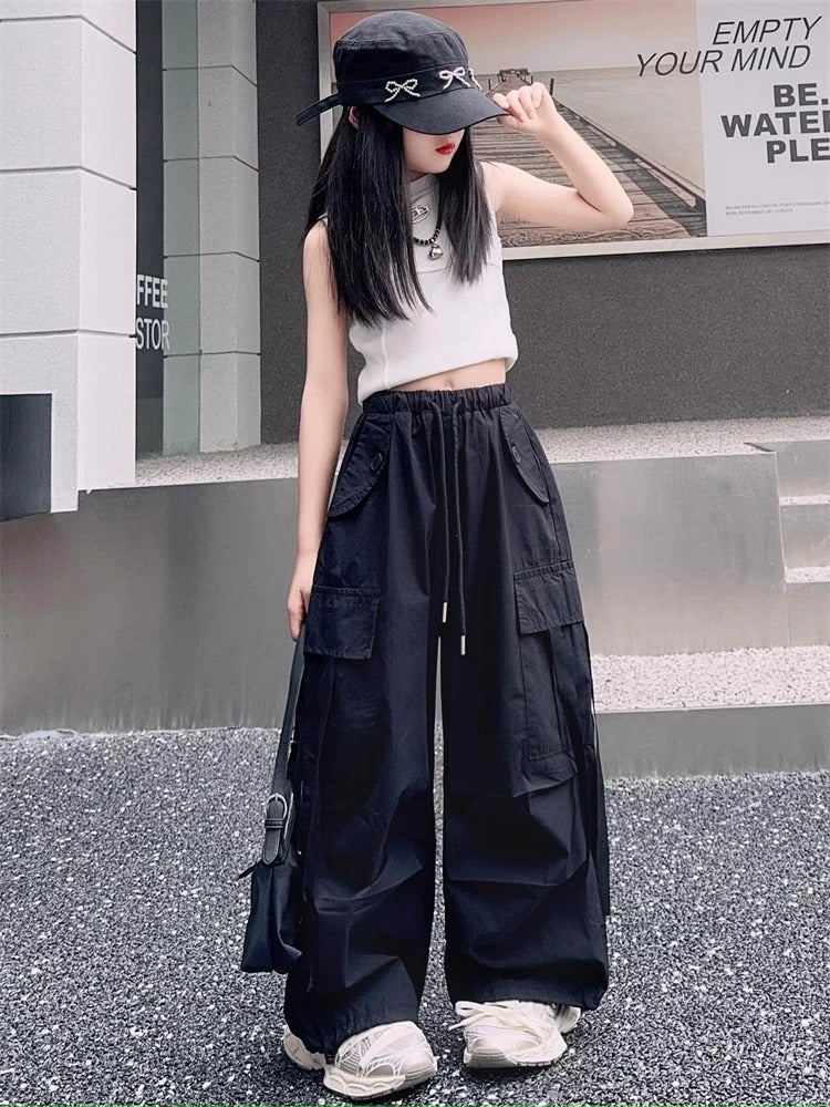 Girls' Fashion Workwear Casual Pants 2024 Children'S Broad Leg Long Pants - Image 2