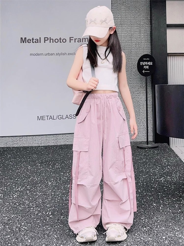 Girls' Fashion Workwear Casual Pants 2024 Children'S Broad Leg Long Pants - Image 1