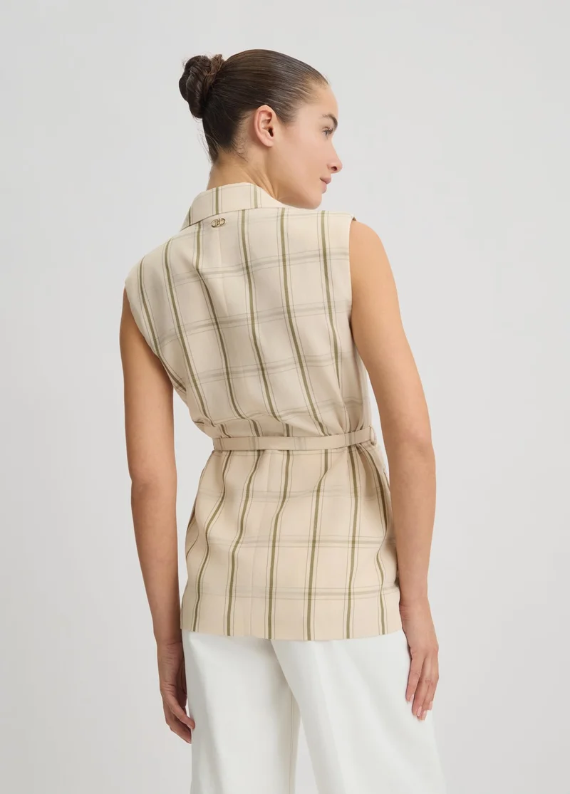 ليو جو Linen-blend check waistcoat