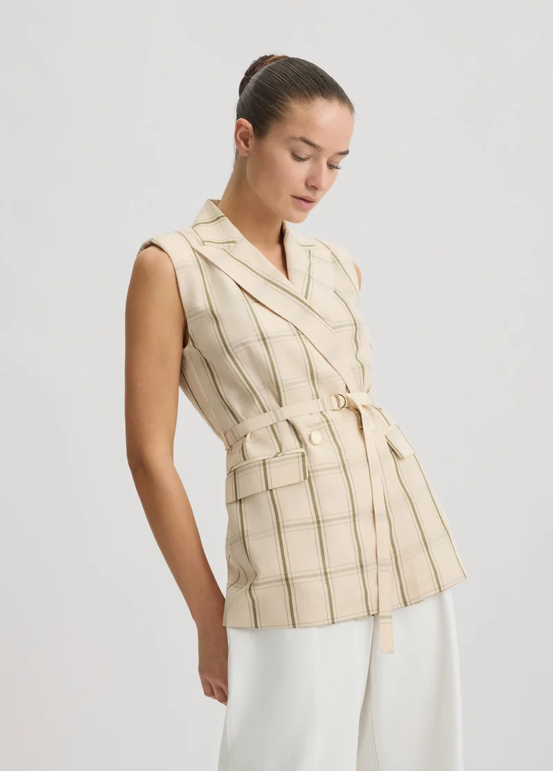 ليو جو Linen-blend check waistcoat