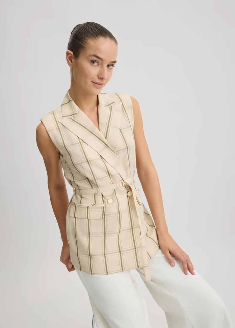 Liu Jo Linen-blend check waistcoat